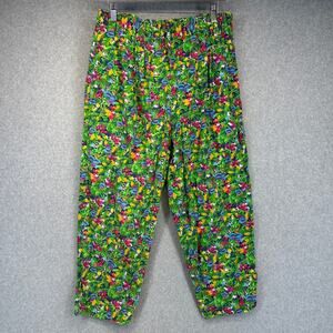 Vintage Lizsport Pants Womens Size Medium Petite Green Floral 100% Cotton Capris